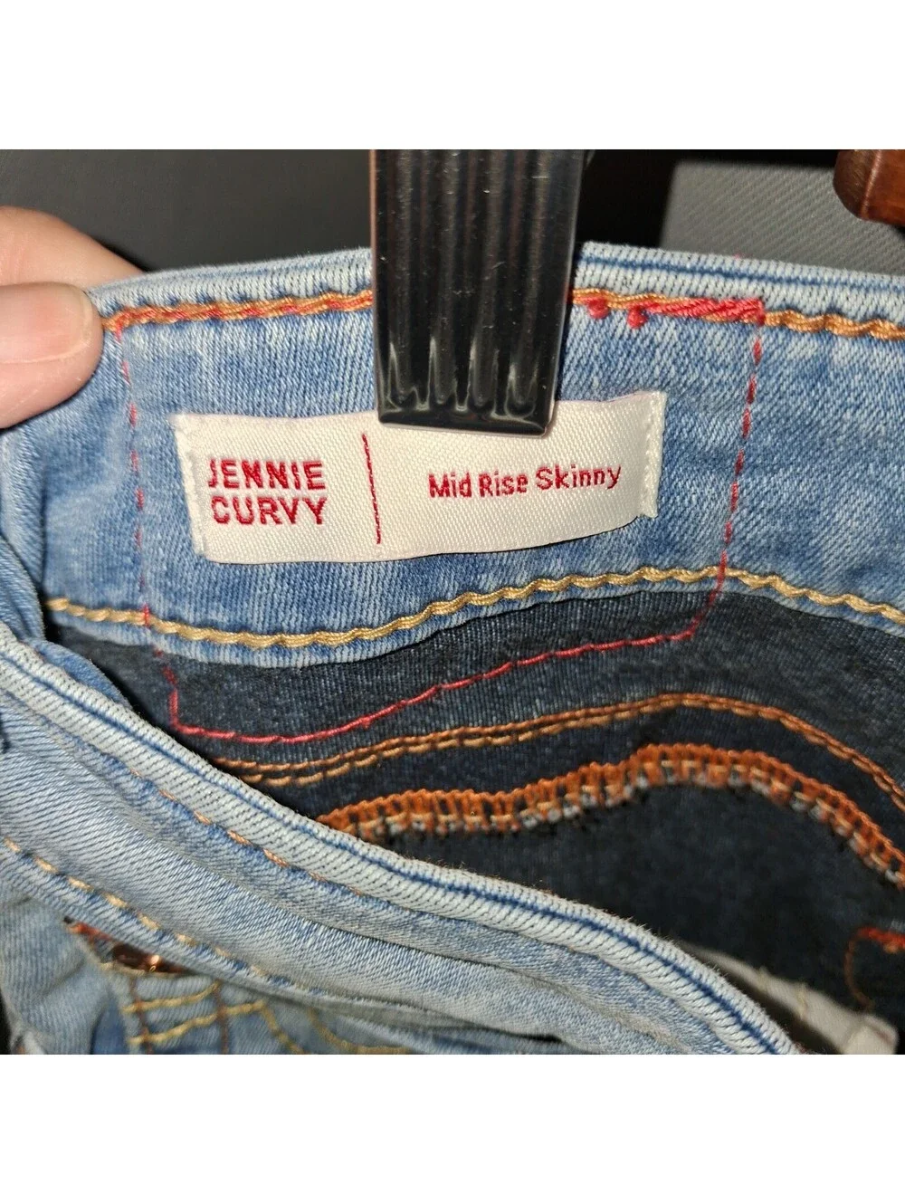 True Religion Jennie Curvy Mid Rise Skinny Jeans Size 33 Light Blue